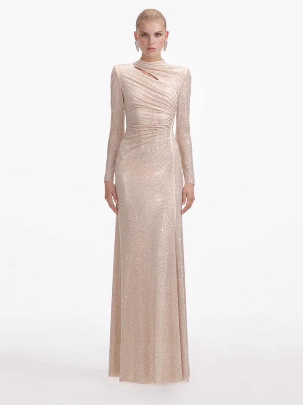 Self-Portrait Sequin Ruched High-Neck Gown - Champagne Blush
